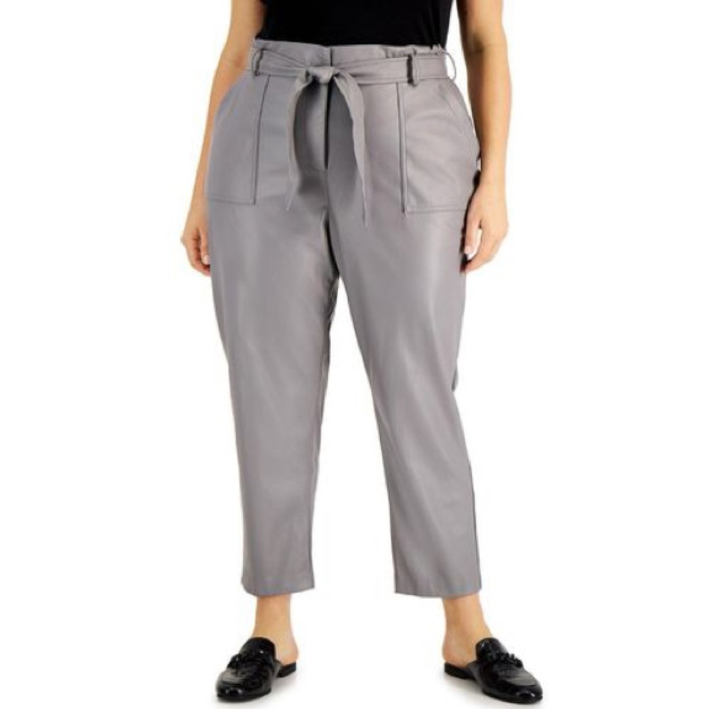 NWT Calvin Klein Gray Faux Leather Tie Waist Pants Women’s Plus Size 2X Baddie